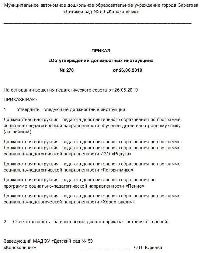 Дополнение к должностной инструкции рб образец