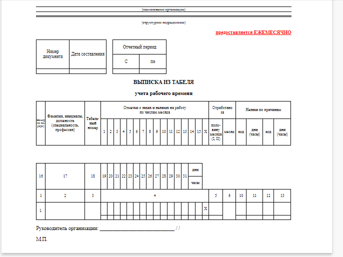 Образец табель учета рабочего времени в казахстане образец
