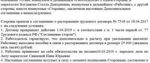 Соглашение о расторжении трудового договора по соглашению сторон